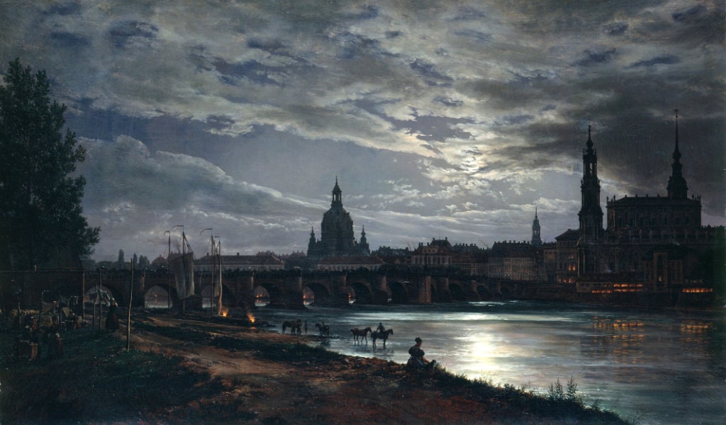 “View of Dresden at full moon”