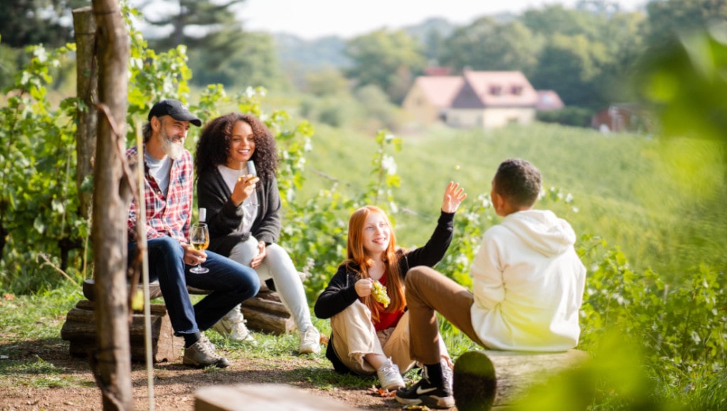 Familie in den Weinbergen des Dresdner Elblandes