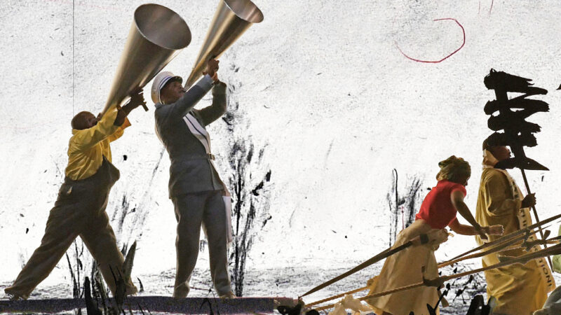 Ausschnitt aus „More Sweetly Play the Dance“ (2015) von William Kentridge, eine großformatige Videoinstallation.