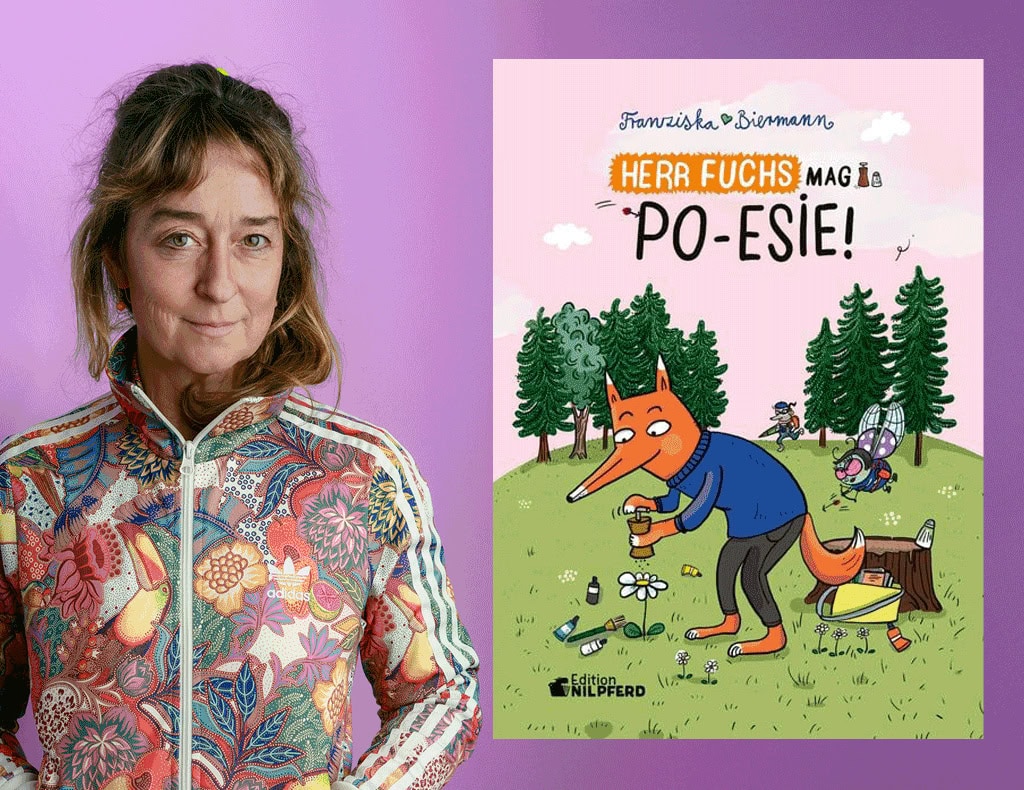 Porträt Franziska Biermann neben Buchcover.